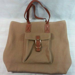 Vintage Lands End Brown/Tan Buckle Tote Purse